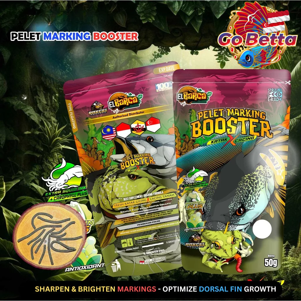 SG Ready Predator Fish Food Pelet Marking Frog Katak with Red Worms 50g | Dorpol Channa Auranti Nutrition Booster Feed