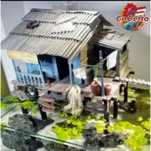 Miniature Diorama Riverside House for Shallow Tank Aquarium Unique Aquascape Decoration Perfect Home Fish Tank Display