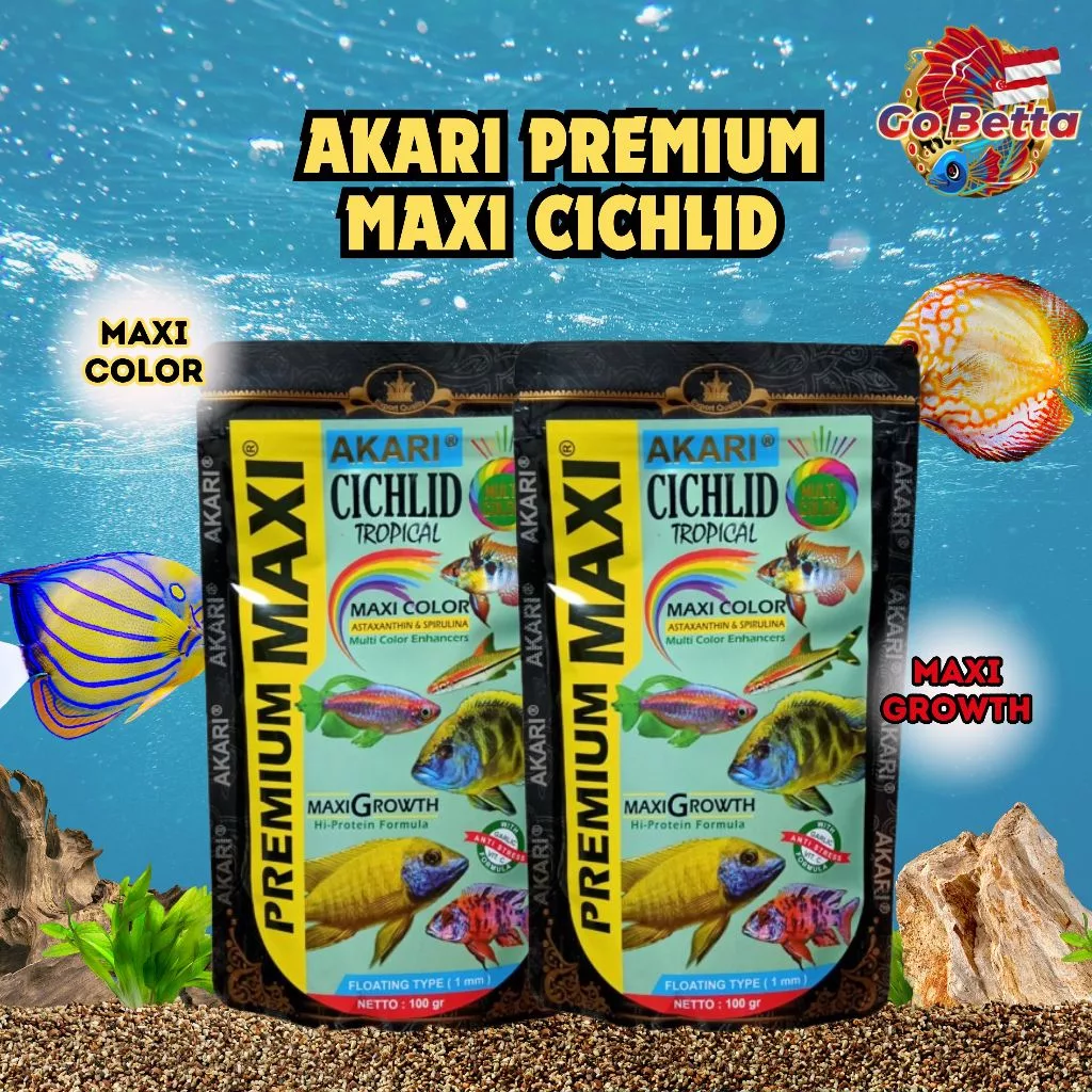 AKARI PREMIUM MAXI CICHLID Tropical ciklid ciclid multi color Fish Food Pellets 100gr Pet Shop Singapore Makanan Ikan