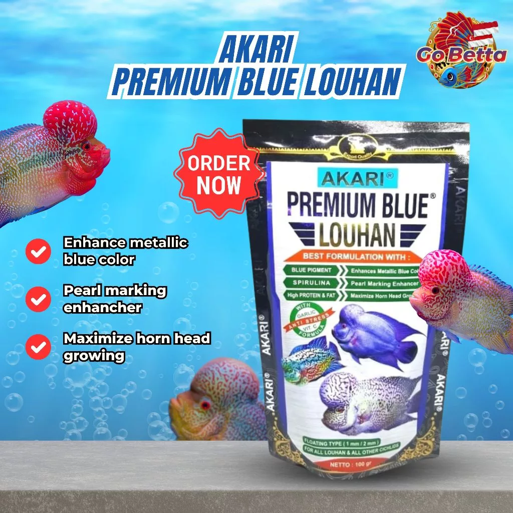 [SG Seller] Akari Premium Blue Louhan Pro 1mm Spirulina Pellets Fish Food Feed Channa Louhan Predator Fish