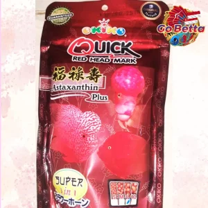 OKIKO QUICK RED Premium Head Growth Formula for Louhan Fish Enhance Red Marking & Vibrancy High-Protein Feed 100g  S M L