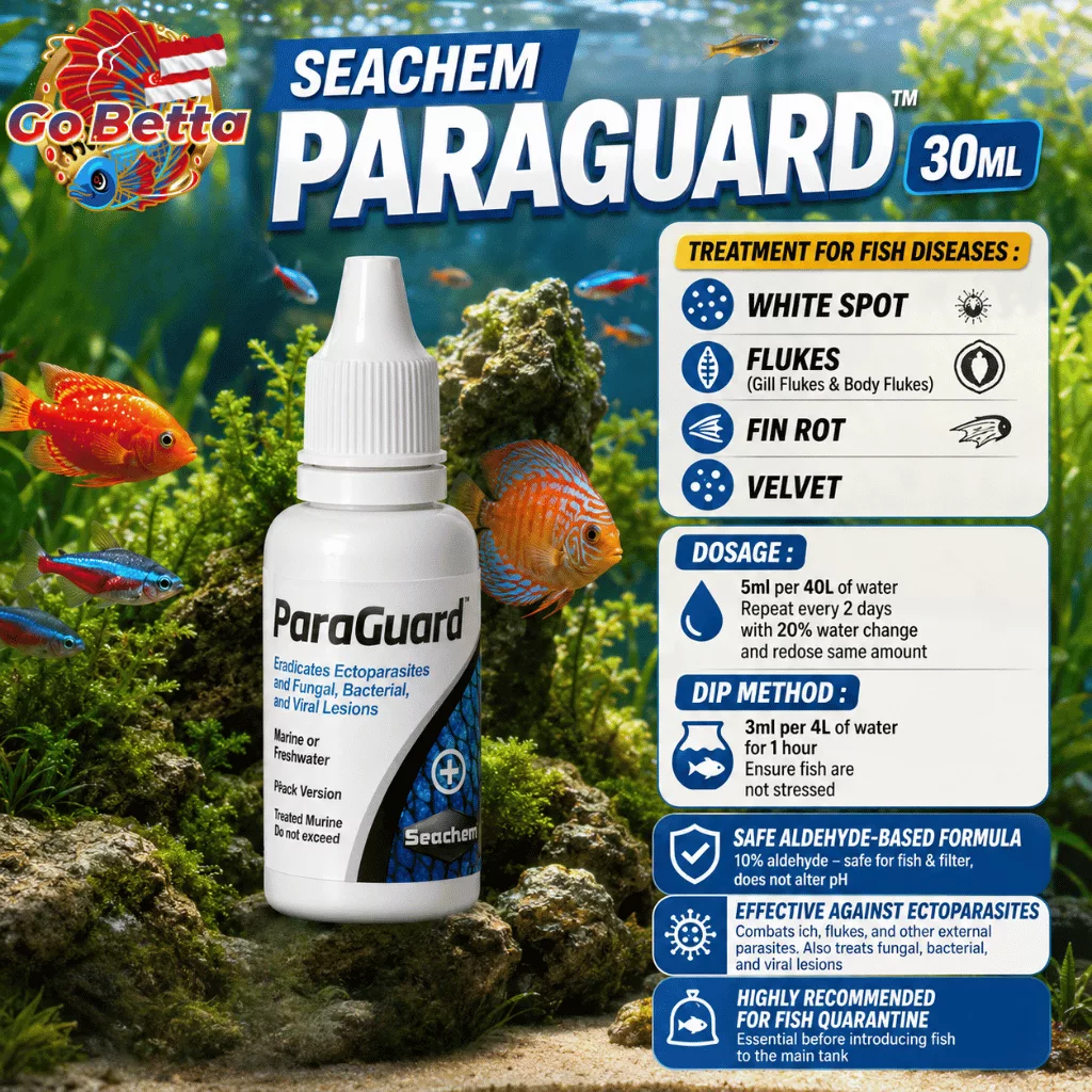 Seachem ParaGuard 30ml Fish Parasite Treatment White Spot Fin Rot Fungus Remedy Safe Aquarium Quarantine Care