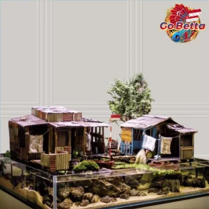 🇸🇬 Aquarium Diorama House & Toilet Set for Shallow Tank Aquascape Decor 40x60cm Natural Artistic Layout