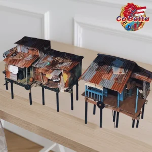 🇸🇬 Aquarium Diorama House & Toilet Set for Shallow Tank Aquascape Decor 40x60cm Natural Artistic Layout
