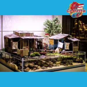 🇸🇬 Aquarium Diorama House & Toilet Set for Shallow Tank Aquascape Decor 40x60cm Natural Artistic Layout