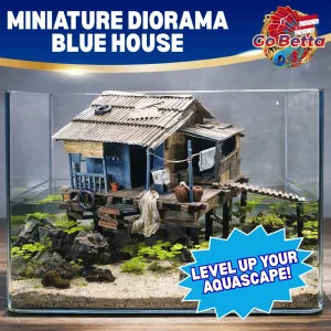 🇸🇬 Aquarium Diorama Miniature Blue Riverside House with Toilet | Shallow Tank Aquascape Decor for Artistic Layout
