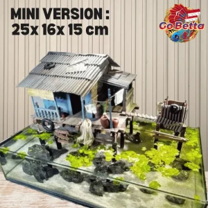 🇸🇬 Aquarium Diorama Miniature Blue Riverside House with Toilet | Shallow Tank Aquascape Decor for Artistic Layout