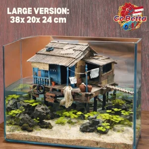 🇸🇬 Aquarium Diorama Miniature Blue Riverside House with Toilet | Shallow Tank Aquascape Decor for Artistic Layout