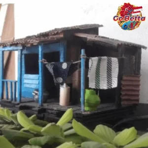 🇸🇬 Aquarium Diorama Miniature Blue Riverside House with Toilet | Shallow Tank Aquascape Decor for Artistic Layout