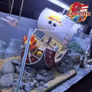 Aquarium Decoration Anime Pirate Ship | Handmade One Piece Style Luffy Boat Decor for Large Tanks Display