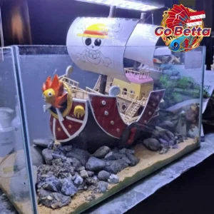 Aquarium Decoration Anime Pirate Ship | Handmade One Piece Style Luffy Boat Decor for Large Tanks Display