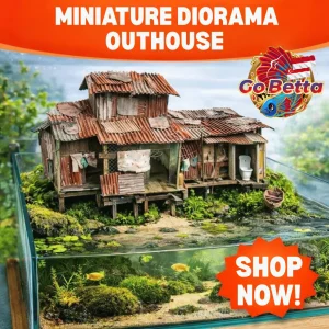 🇸🇬 Aquarium Diorama Miniature House & Riverside Toilet – Natural Aquascape Decor for Shallow Tank Aesthetic