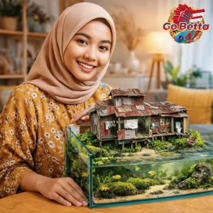 🇸🇬 Aquarium Diorama Miniature House & Riverside Toilet – Natural Aquascape Decor for Shallow Tank Aesthetic